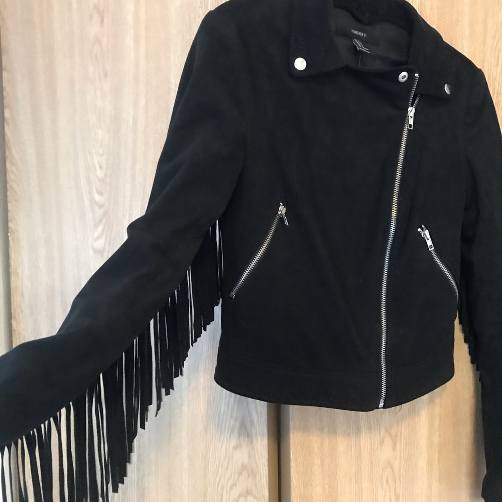 Forever 21 Black Fringe Jacket Size S